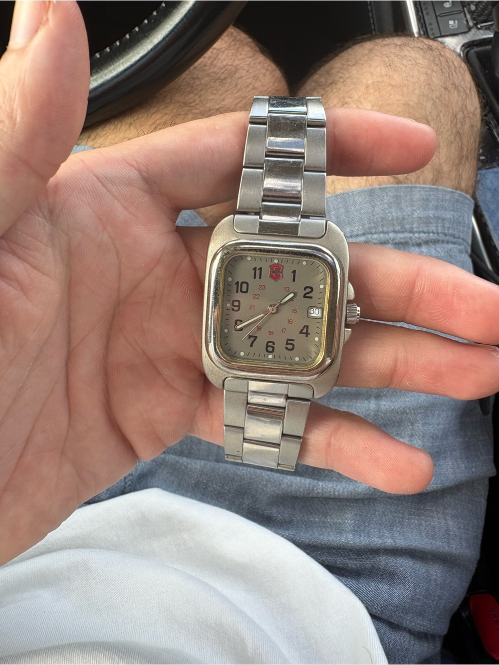 Victorinox Silver-Tone Men's Stainless Steel Watch with silver Dial vintage
